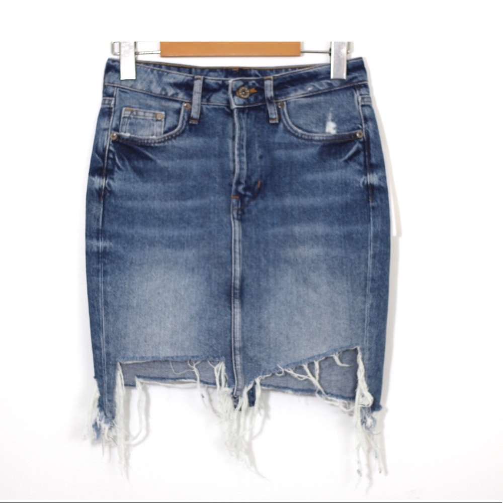 Distressed Denim Skirt XS